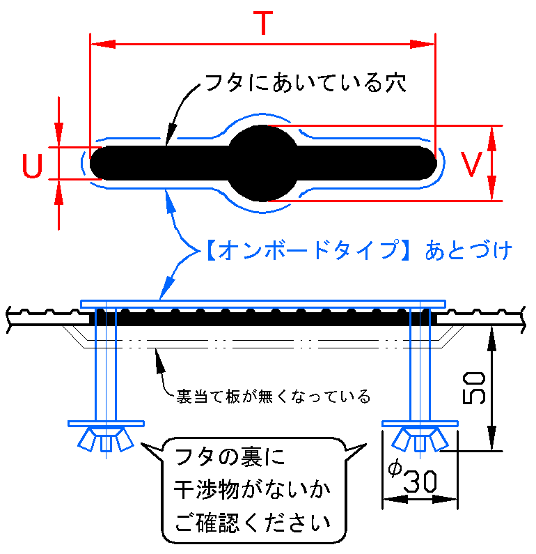 グリストラップの蓋用あとづけ取っ手【オンボードタイプあとづけ】の挿絵